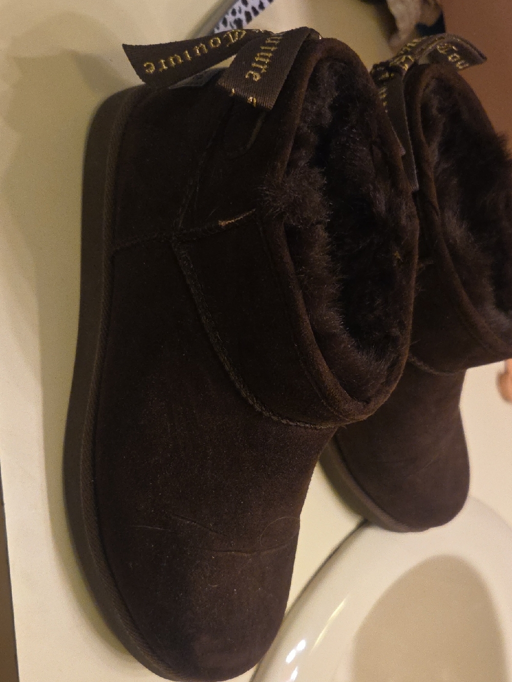 Juicy Couture Brown Suede Fur-Lined Women's Ankle Slippers